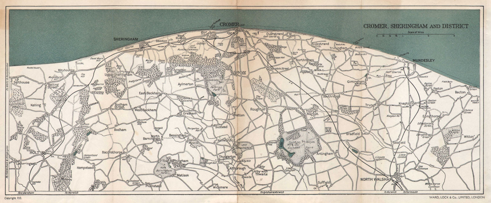 NORFOLK COAST. Cromer & Sheringham environs. North Walsham Mundesley 1961 map